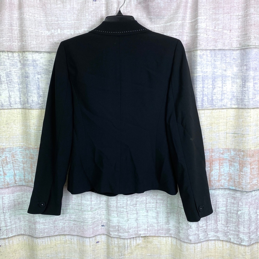 Ann Taylor Solid Black Jacket W/ White Stitch Trim - image 3
